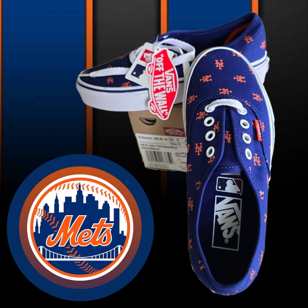 Vans Authentic MLB New York Mets Logo Navy Blue White Orange Women's Size 5.5